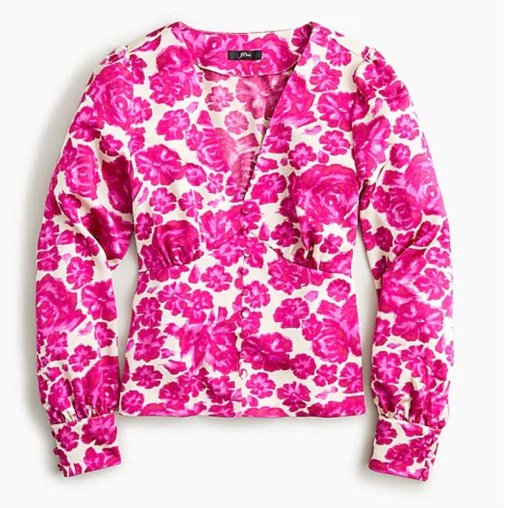 NWOT J.Crew Magenta Pink Floral Blouse, Size 2